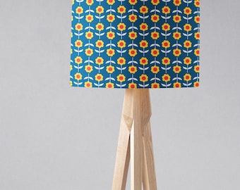 Gele retro bloemen lampenkap, jaren 1970 bloemen lampenkap, gele lampenkap, retro lampenkap, handgemaakte lampenkap, grote plafond lampenkap