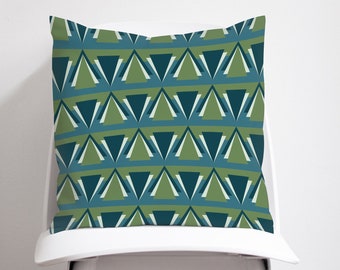 Green art deco cushions, Green living room decor, Green and blue throw pillows