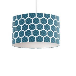 Teal and White Contemporary Geometric Lampshade for Ceiling Light Shade, Blue Table Lamp or Floor Lamp, 20cm, 30cm, 40cm Drum Lampshade