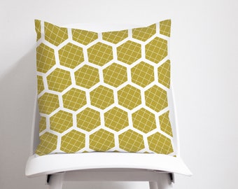 Yellow cushion, geometric cushion, Hexagon decor, Mustard throw pillow, Hexagon cushion, sofa cushion, Mustard home decor, Mustard cushions