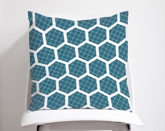 Teal cushion, geometric cushion, Hexagon decor, Teal throw pillow, Hexagon cushion, sofa cushion, Teal home decor, Blue cushions, Blue decor