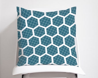 Teal cushion, geometric cushion, Hexagon decor, Teal throw pillow, Hexagon cushion, sofa cushion, Teal home decor, Blue cushions, Blue decor