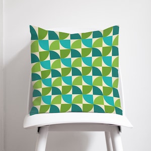 Green and Blue Retro Geometric Cushion, 18 Inch Throw Pillow, 45cm Cushion Cover, Green Sofa Cushions