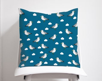 Seagulls cushion, Blue cushion, Seagull decor, Seaside gift, Nautical decor, Birds decor, Blue pillow, Boys nursery decor, Cushion cover