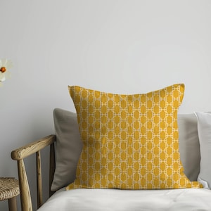 Yellow Geometric Cushion Cover - Retro Square Pattern Pillow - Mid-Century Modern Cushion - Mustard Sofa Pillow - Handmade Decor
