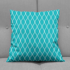Funda de cojín turquesa, cojín azul, regalo para el hogar, almohada de color turquesa, cojines de dormitorio, decoración de la sala de estar, decoración del hogar, geométrico