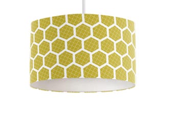 Yellow and White Contemporary Geometric Lampshade for Ceiling Light Shade, Table Lamp or Floor Lamp, 20cm, 30cm, 40cm Drum Lampshade