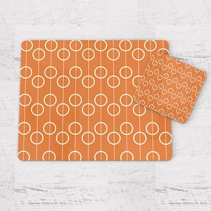 Orange Retro Geometric Circles Placemats, Set of 4 or Set of 6 Table Mats, Orange Retro Placemat Set for Dining Table