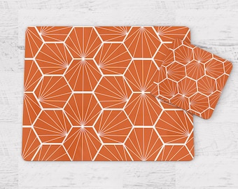Orange Geometric Circles Placemats, Set of 4 or Set of 6 Table Mats, Orange Retro Placemat Set for Dining Table