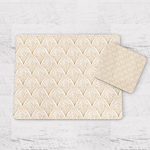 White and Gold Retro Geometric Placemats, Set of 4 or Set of 6 Table Mats, Retro Placemat Set for Dining Table