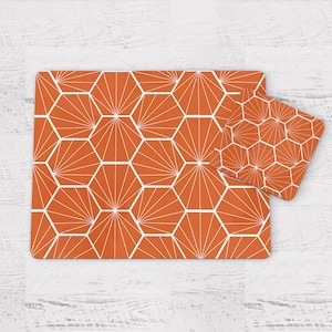 Orange Geometric Circles Placemats, Set of 4 or Set of 6 Table Mats, Orange Retro Placemat Set for Dining Table