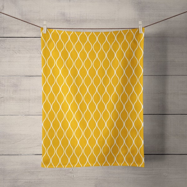 Yellow Geometric Tea Towel, Mustard kitchen tea towel, Mustard yellow kitchen decor, Yellow tea towel, Geometric kitchen towels, Yellow Gift