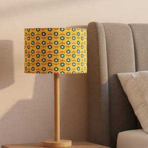 Gele retro lampenkap met bloementrommel – 20/30/40 cm – fitting voor VK of wereldwijd – tafel- of plafondkap