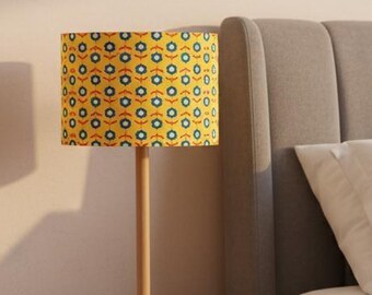 Gele retro lampenkap met bloementrommel – 20/30/40 cm – fitting voor VK of wereldwijd – tafel- of plafondkap
