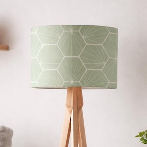 Pantalla de lámpara geométrica verde salvia / Pantalla de tambor retro hecha a mano