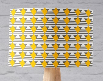 Grey lampshade, Grey and yellow lampshade, Grey yellow geometric, Grey and yellow nursery, Grey home decor, Art deco inspired, Art deco home