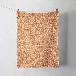 Orange Tea Towel with a White Contemporary Design, Dish Towel