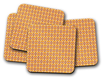 Orange and Yellow Geometric Nuts Design Coasters, Drinks Mat, Table Mat
