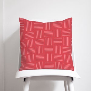 Red with White Lines Geometric Design Cushion, Throw Pillow