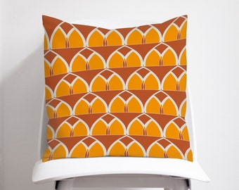 Orange and Yellow Retro Geometric 70's Cushions, 45cm Sofa Throw Pillow