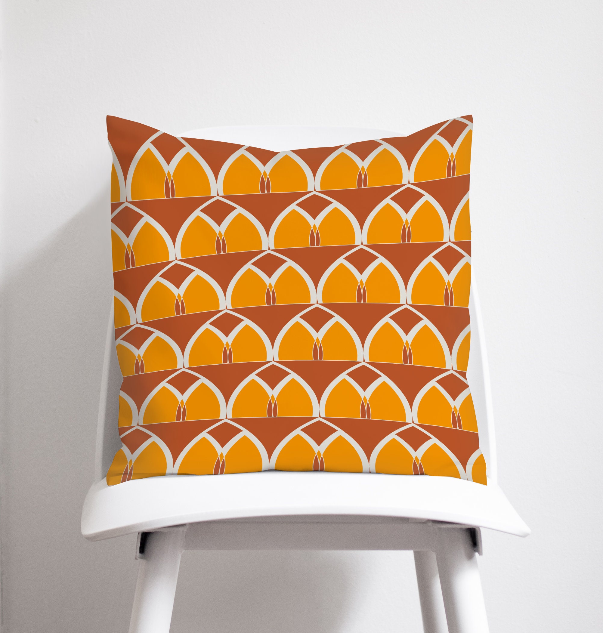 orange et jaune retro geometric 70's coussins, 45cm sofa throw pillow