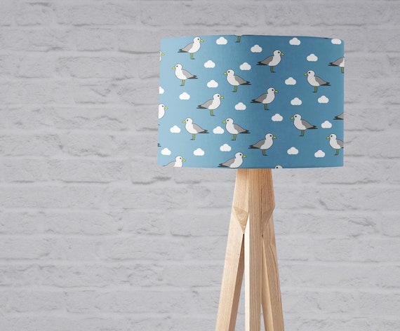 Seagull lamp, Blue nautical, Beach decor, Seaside gifts, Blue lampshade, Nautical decor, Seagull gifts, Seagull fabric, Coastal lampshade