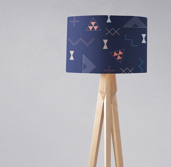 Navy Blue Lampshade Geometric Home Decor Ceiling Lampshade Modern Lamp Shade Ceiling Light Shade Navy Blue And Coral Kilim Decor