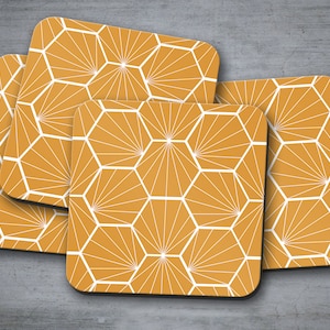 Butterscotch coasters, Yellow coasters, Modern coasters, Table decor, Housewarming gift, Yellow home decor, Retro coasters, Mid century