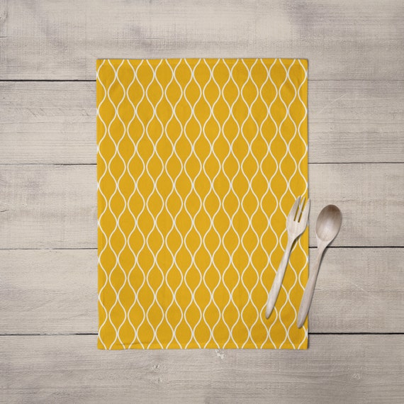 Mustard Kitchen Tea Towels Yellow Decor Towel Geometric