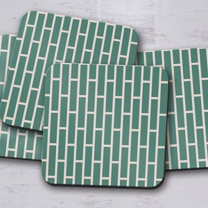 Green Geometric Coasters, Single Coaster, Gifts Under 5, Cork Coasters, Coaster Set, First Home, Gifts for Friends, Coasters