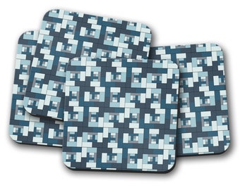 Blue Geometric Design Coasters - Set di 4 sottobicchieri o sottobicchiere singoli