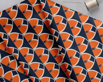 Navy Blue and Orange Geometric Cotton Fabric, Fabric by the Metre, Orange Fabric, Home Decor Fabric, Upholstery Fabric, Geometric Fabric