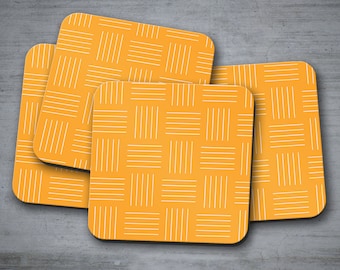 Gelb Orange Geometrische Design Untersetzer mit weißen Linien, Tischmatte, Getränkematte