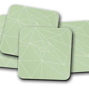 Sage Green Geometric Coaster – Modern Line Design Drinks Mat, Contemporary Home Decor Gift -
