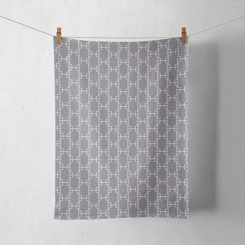 Grey Tea Towel Geometric Tea Towel Grey Kitchen Decor Etsy