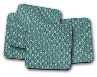 Tuercas geométricas de color verde azulado y blanco Posavasos de diseño, alfombra de bebidas, tapete de mesa
