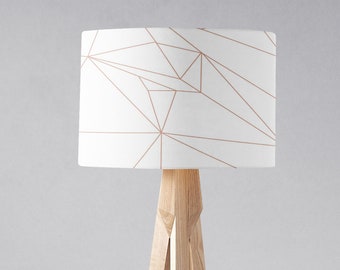 White with Rose Gold Lines Geometric Design Lampshade, Table Lamp or Ceiling Lamp Shade