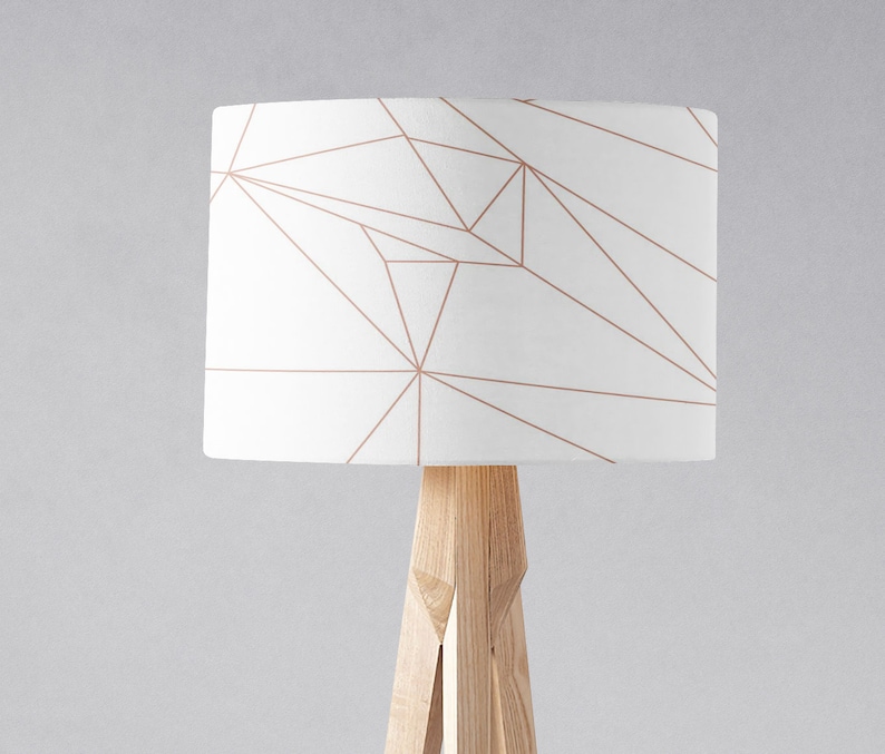 White with Rose Gold Lines Geometric Design Lampshade, Table Lamp or Ceiling Lamp Shade image 1