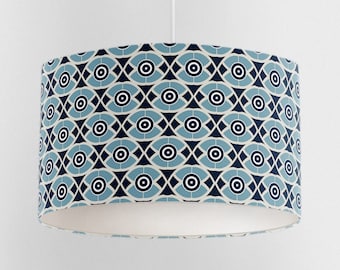 Pantalla de lámpara de color azul pálido, pantalla de lámpara de color azul marino, pantalla de lámpara de tambor hecha a mano, pantalla de lámpara de techo de 15 cm a 40 cm, pantalla de lámpara de mesa o pantalla de lámpara de pie
