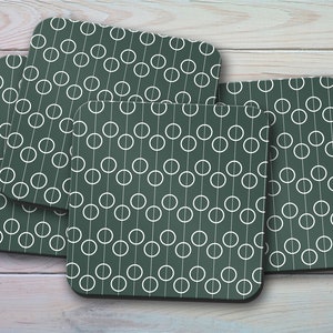 Dark Green Coasters with White Retro Circles Design, Drinks Mat