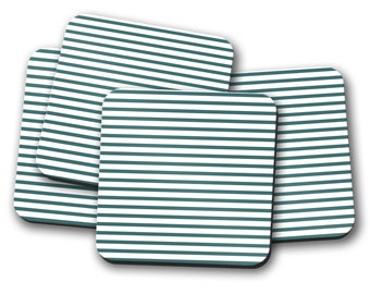 Teal and White Striped Geometric Design Coasters, Drinks Mat, Table Mat