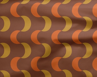 Bruine en oranje retro stof, bruine stof per meter, retro stof, interieurstof, bekledingsstof, geometrische katoenen stof