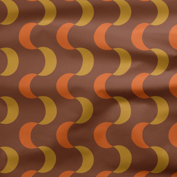 Brown and Orange Retro Fabric, Brown Fabric by the Metre, Retro Fabric, Home Decor Fabric, Upholstery Fabric, Geometric Cotton Fabric