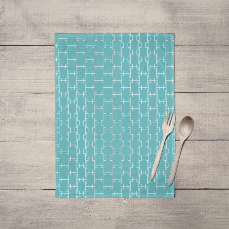aqua tea towels blue kitchen accessories geometric tea | etsy