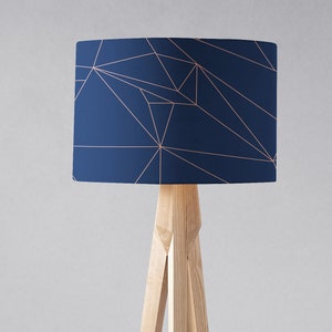 Navy Blue with Rose Gold Lines Geometric Lampshade for Ceiling Light Shade, Blue Table Lamp or Floor Lamp, 20cm, 30cm, 40cm Drum Lampshade