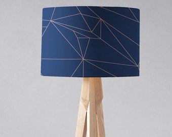 Navy Blue with Rose Gold Lines Geometric Lampshade for Ceiling Light Shade, Blue Table Lamp or Floor Lamp, 20cm, 30cm, 40cm Drum Lampshade