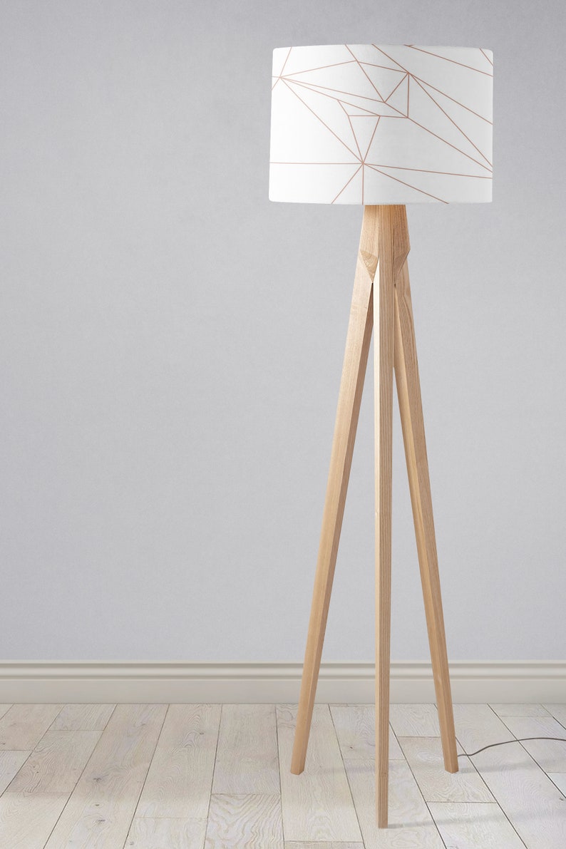 White with Rose Gold Lines Geometric Design Lampshade, Table Lamp or Ceiling Lamp Shade image 3