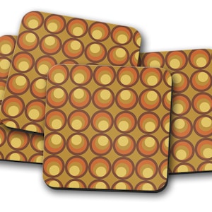 1970s coasters, Geometric coasters, Geometric gifts, Retro home decor, Gifts for mum, House warming gifts, Mustard yellow coasters, Home