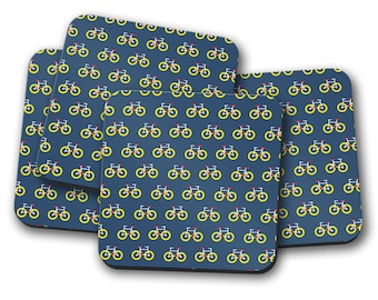 Montañas rusas de bicicletaazul, montaña rusa de bicicletas, conjunto de 4 posavasos, regalos de ciclismo, regalo para él, decoración de la casa de la bicicleta, posavasos de bebidas, decoración de la bicicleta