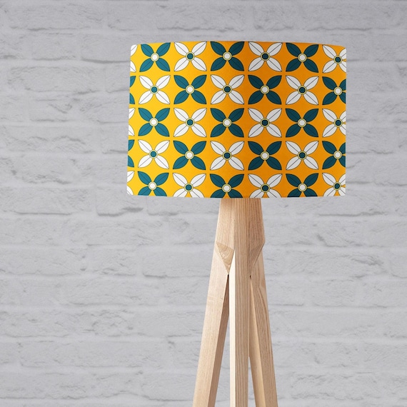 Yellow Retro lampshade, Bedside lampshades, Geometric lampshade, Victorian lampshade, Yellow decor, Retro living room, Yellow retro lamp
